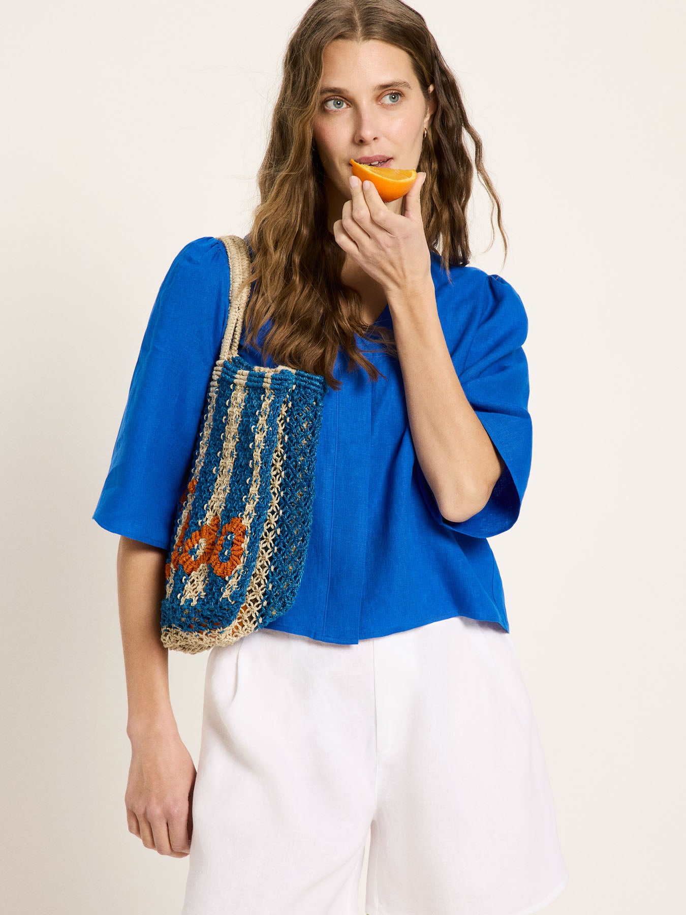 3/4-Arm-Bluse aus 100% Bio-Leinen – Farbe Lapis GOTS-zertifiziert