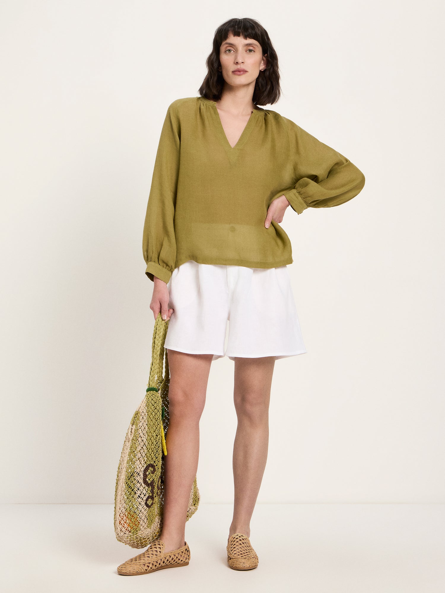 3/4-Arm Bluse aus Leine