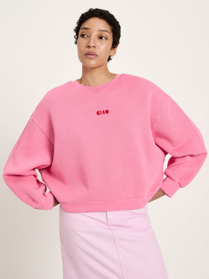 Statement-Sweatshirt „CIAO BELLA“ – Farbe Bright Orchid
