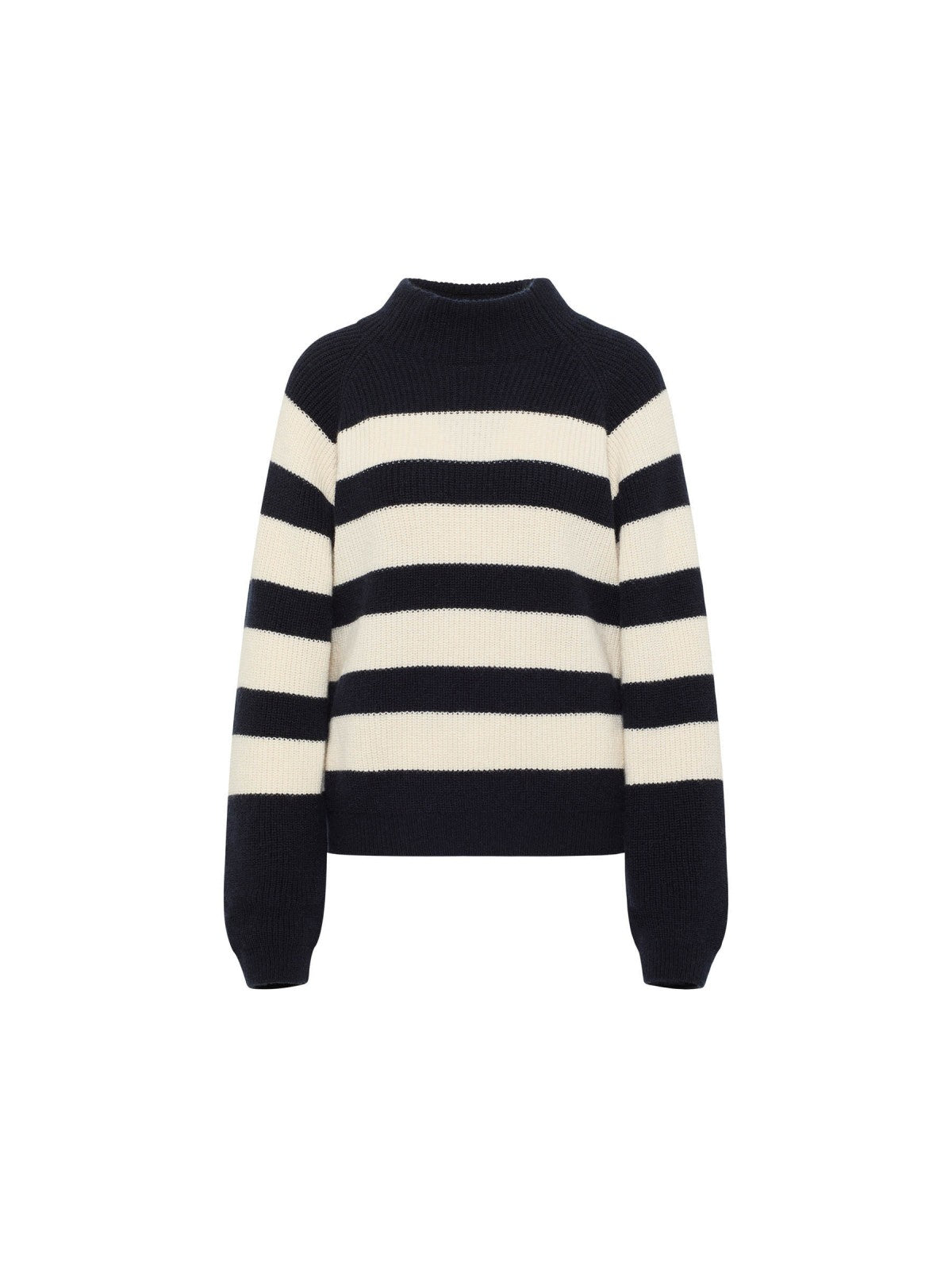 Streifenpullover GOTS aus Bio-Schurwolle und Bio-Baumwolle in Midnight Melange - off white