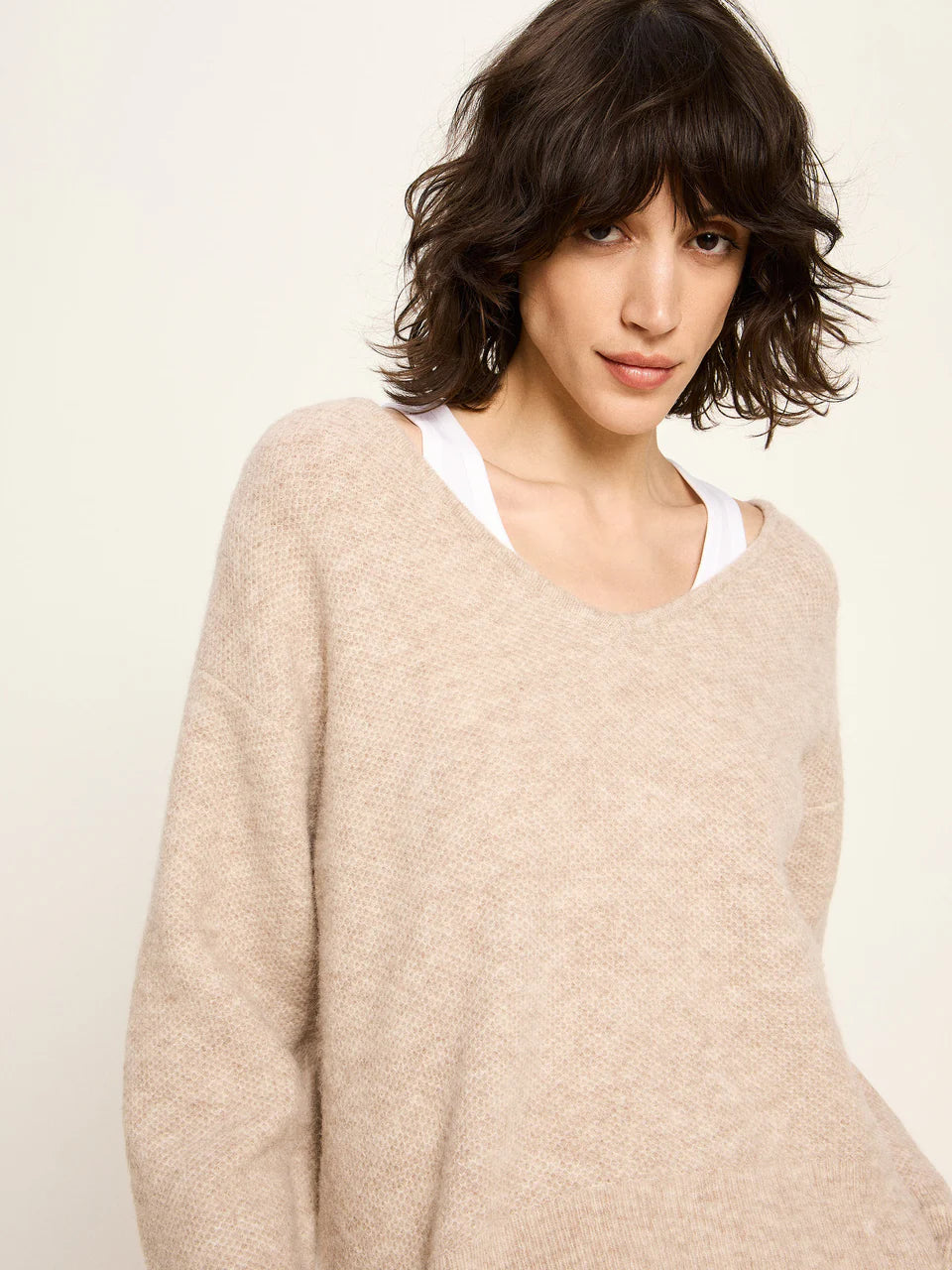 Pullover mit V-Ausschnitt aus Alpakawolle und Schurwolle