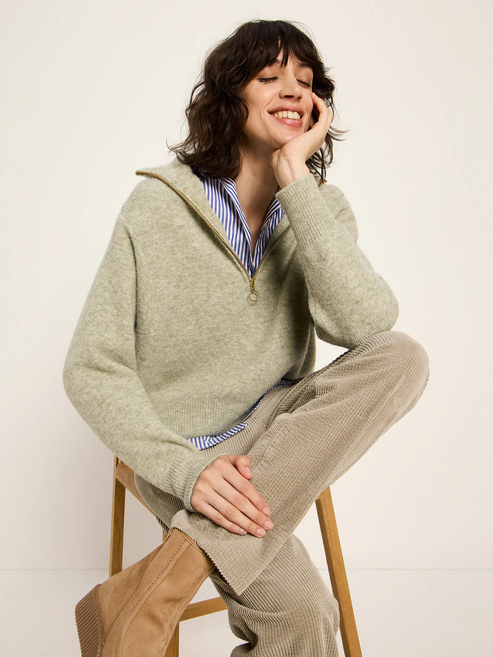 Half-Zip Pullover aus Alpakawolle und Schurwolle