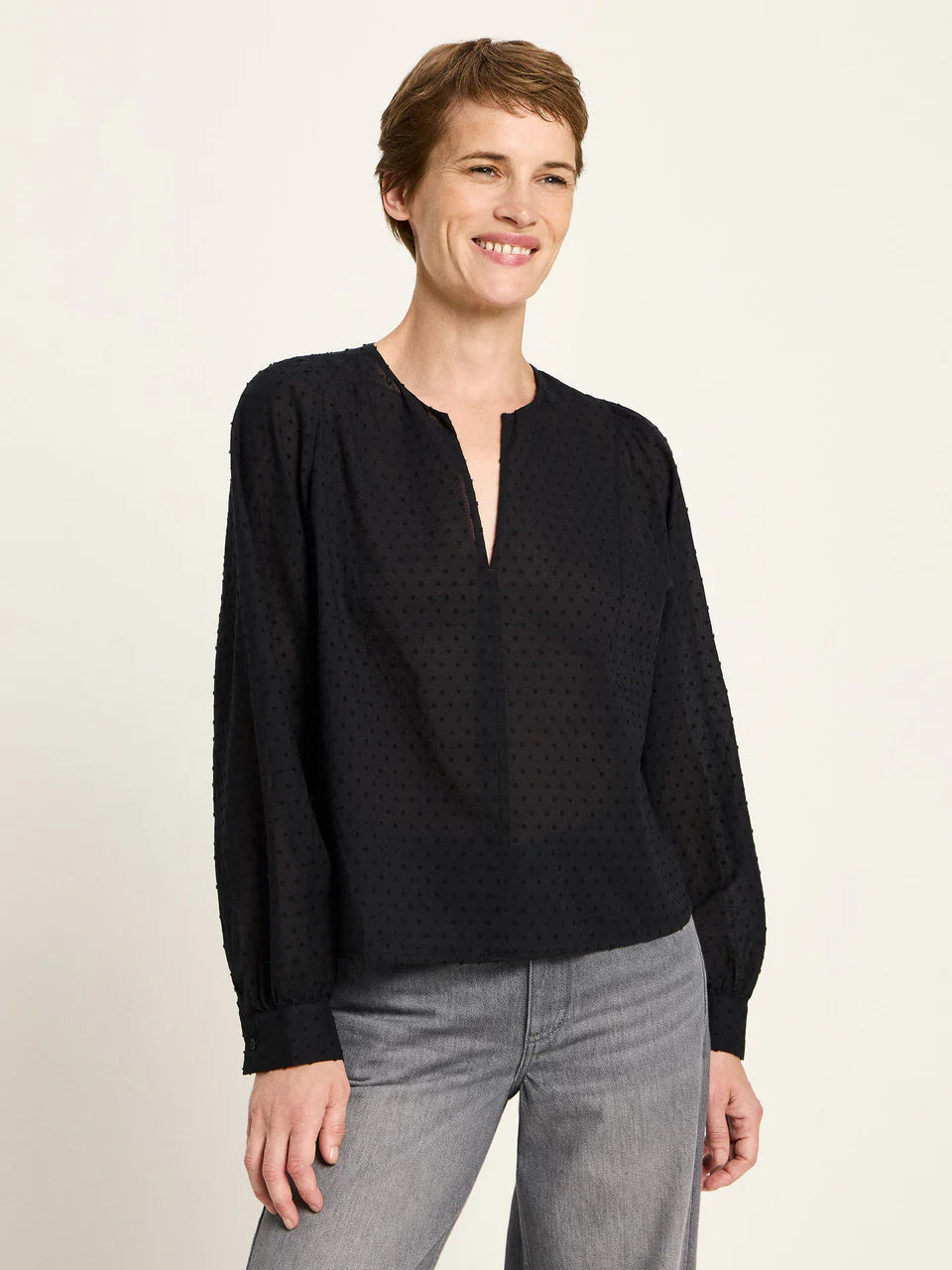 STRUKTURBLUSE MIT KRÄUSELN aus Bio-Baumwolle