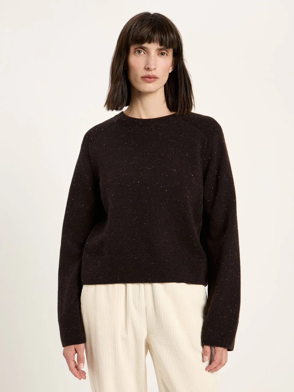 Cropped Pullover GOTS – Bitter Chocolate Tweed