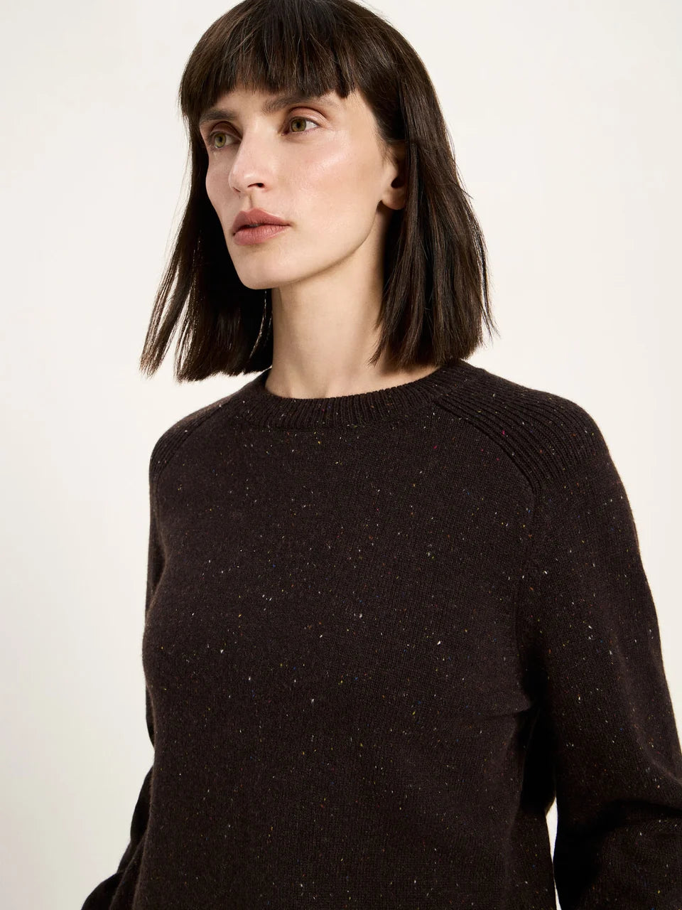 Cropped Pullover GOTS – Bitter Chocolate Tweed