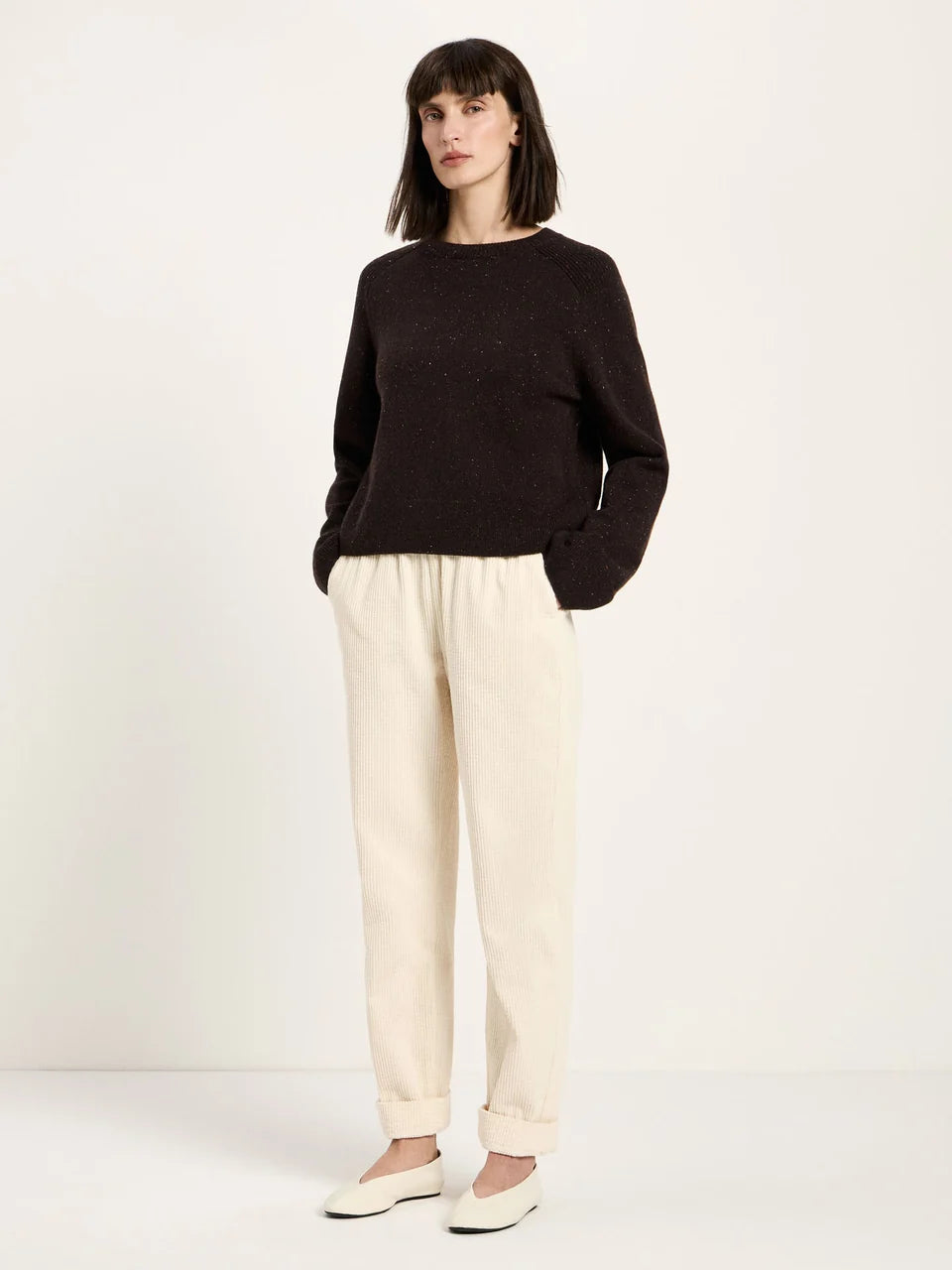 Cropped Pullover GOTS – Bitter Chocolate Tweed