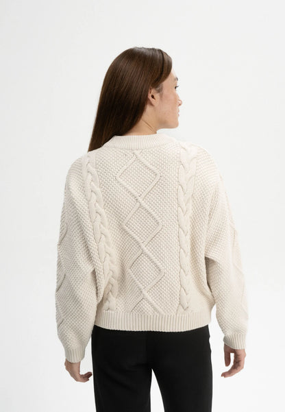 Damen Zopfmuster Strickpullover cream melange Style SAMAIRA