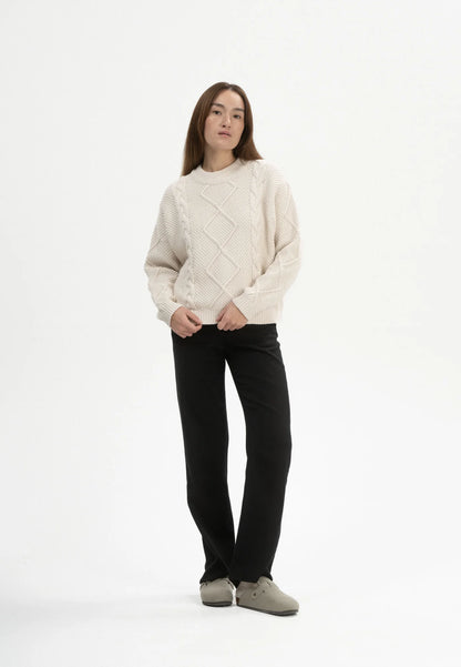 Damen Zopfmuster Strickpullover cream melange Style SAMAIRA
