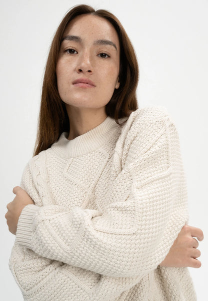 Damen Zopfmuster Strickpullover cream melange Style SAMAIRA