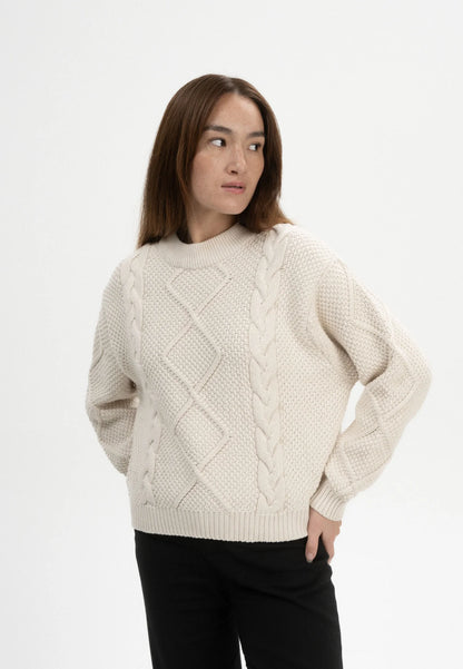 Damen Zopfmuster Strickpullover cream melange Style SAMAIRA