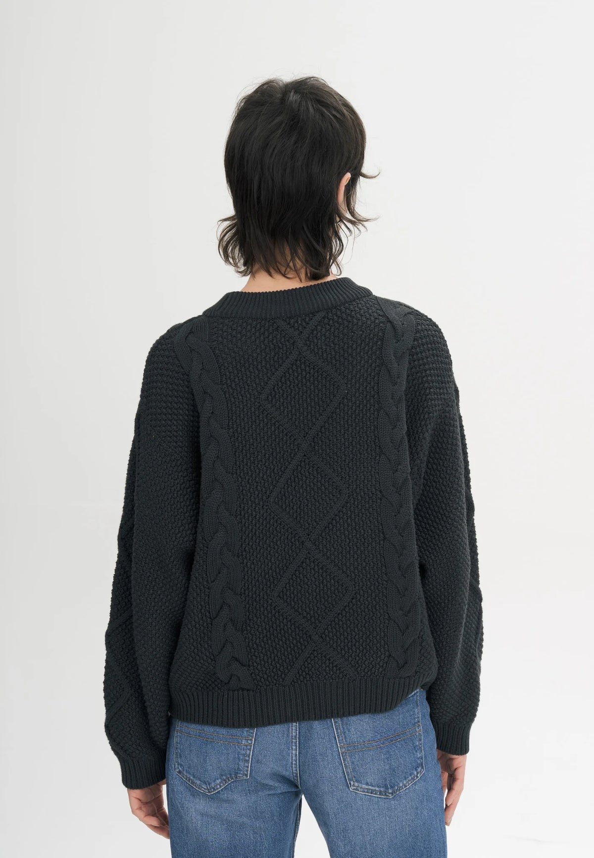 Damen Zopfmuster Strickpullover schwarz Style SAMAIRA