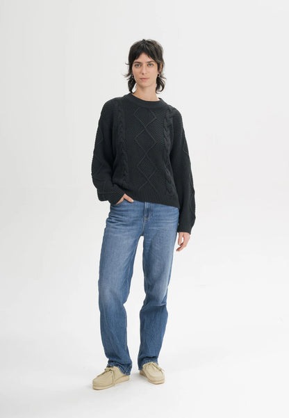 Damen Zopfmuster Strickpullover schwarz Style SAMAIRA