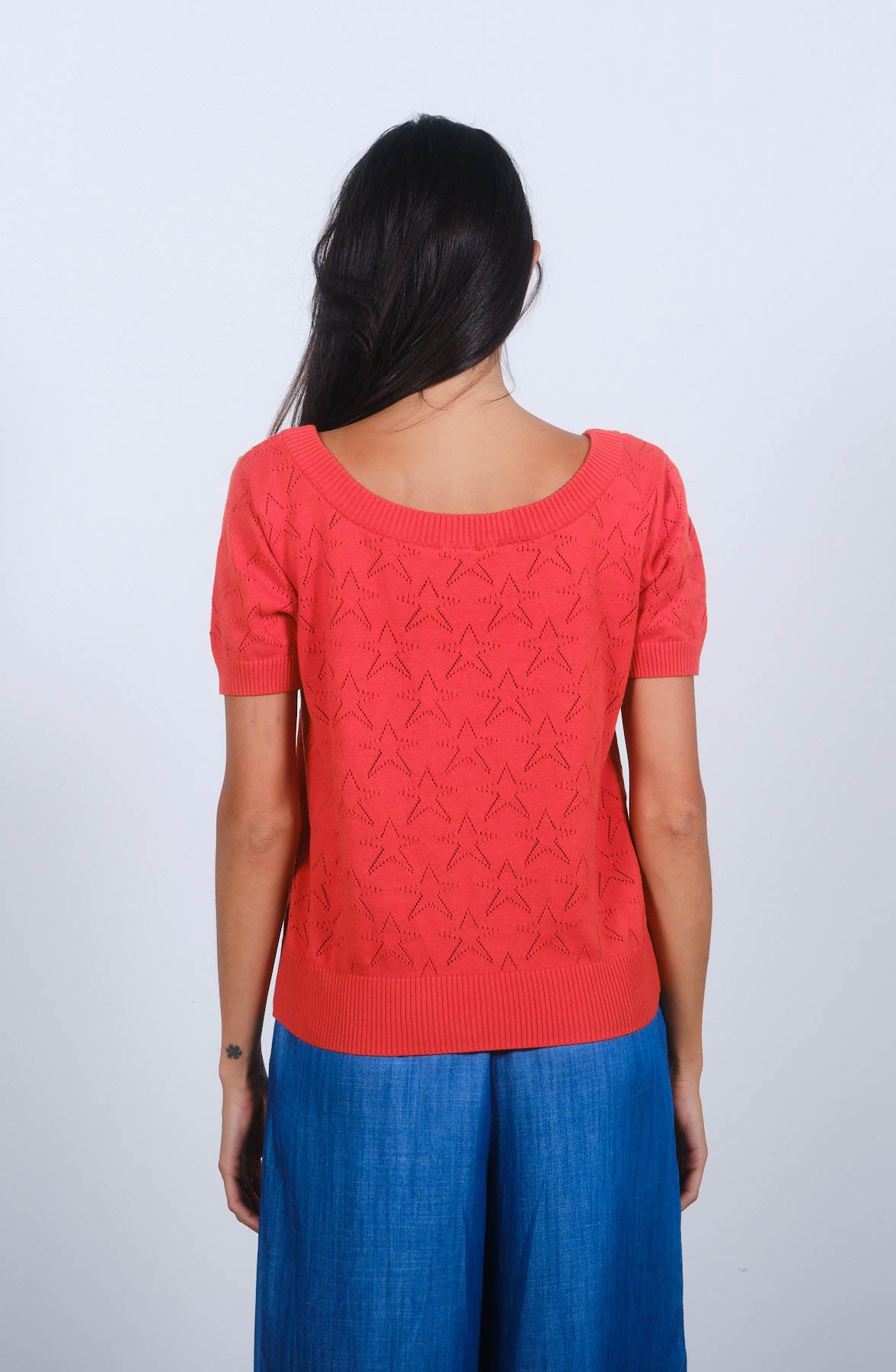 Star Pointelle Scoop Knit Spicy Orange