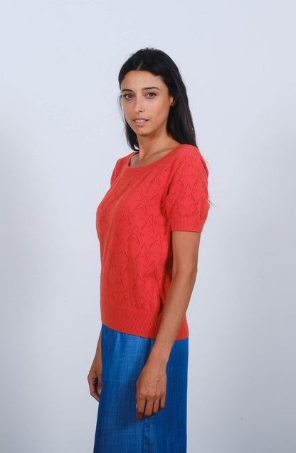 Star Pointelle Scoop Knit Spicy Orange