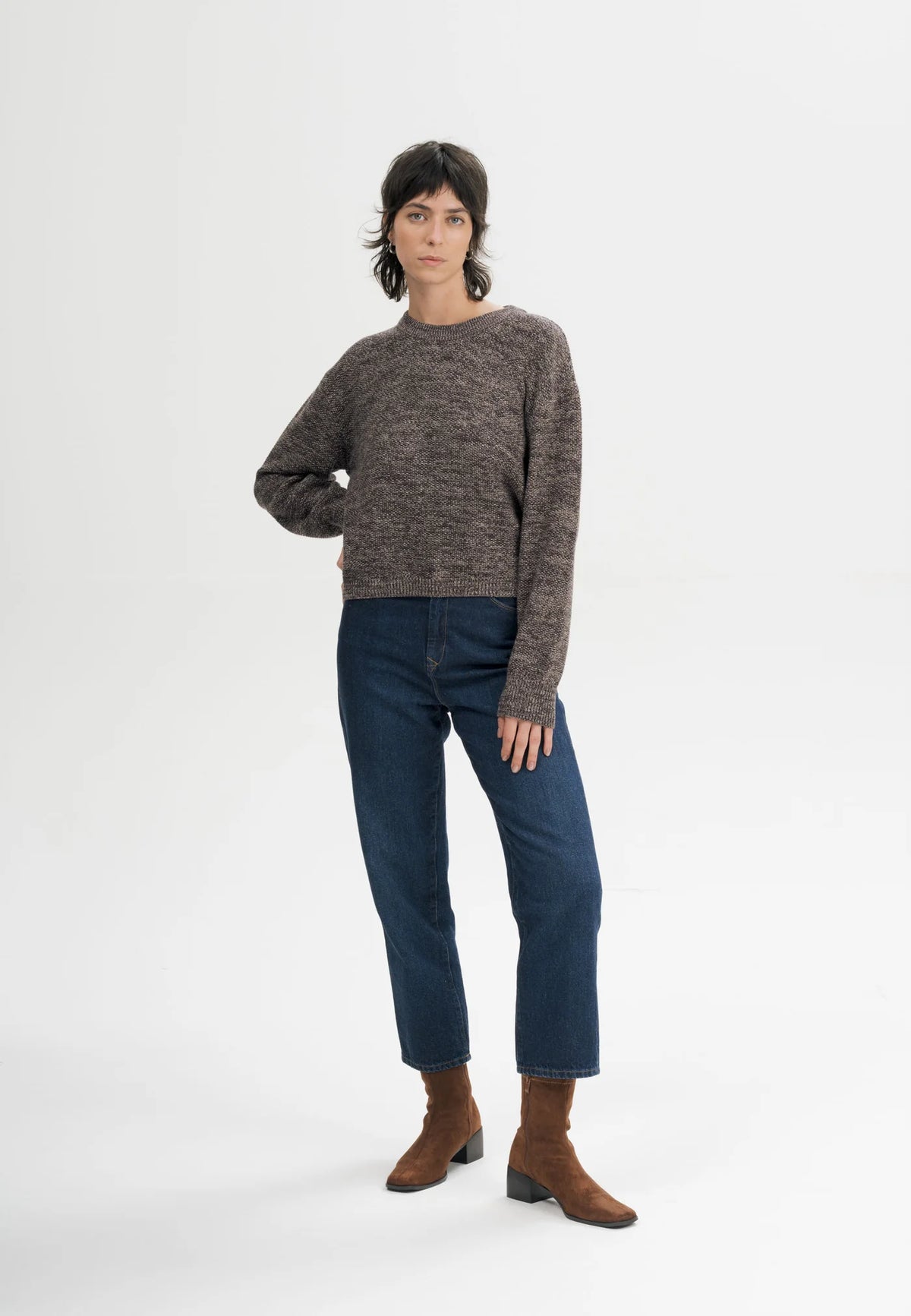 Damen Strukturierter Strickpullover brown speckles Style SURIYA