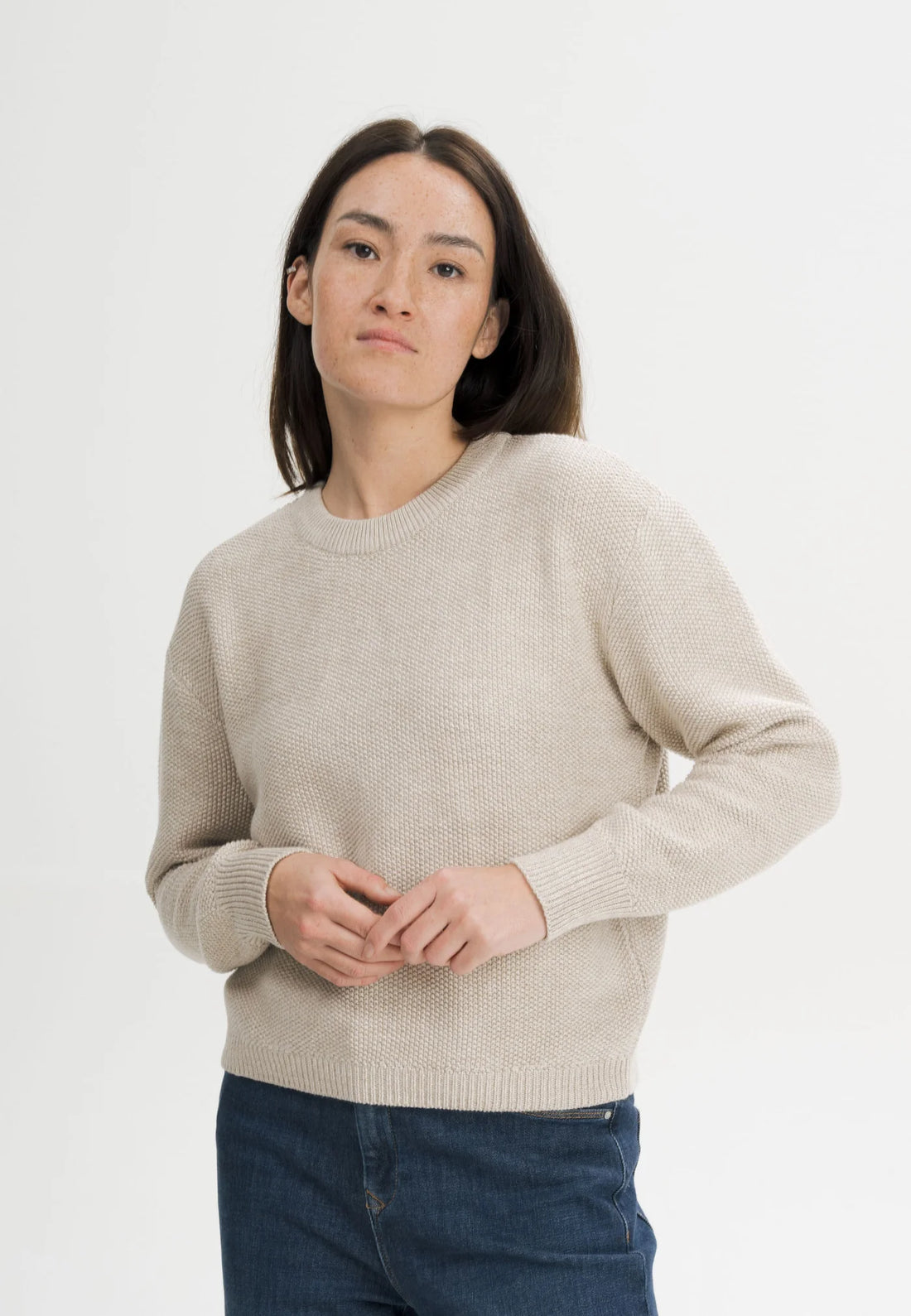 Damen Strukturierter Strickpullover cream speckles Style SURIYA