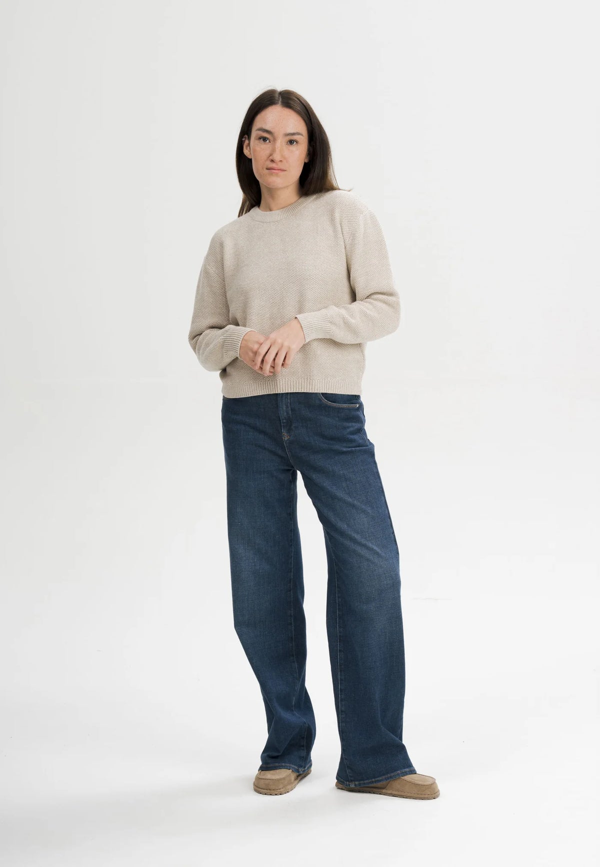 Damen Strukturierter Strickpullover cream speckles Style SURIYA