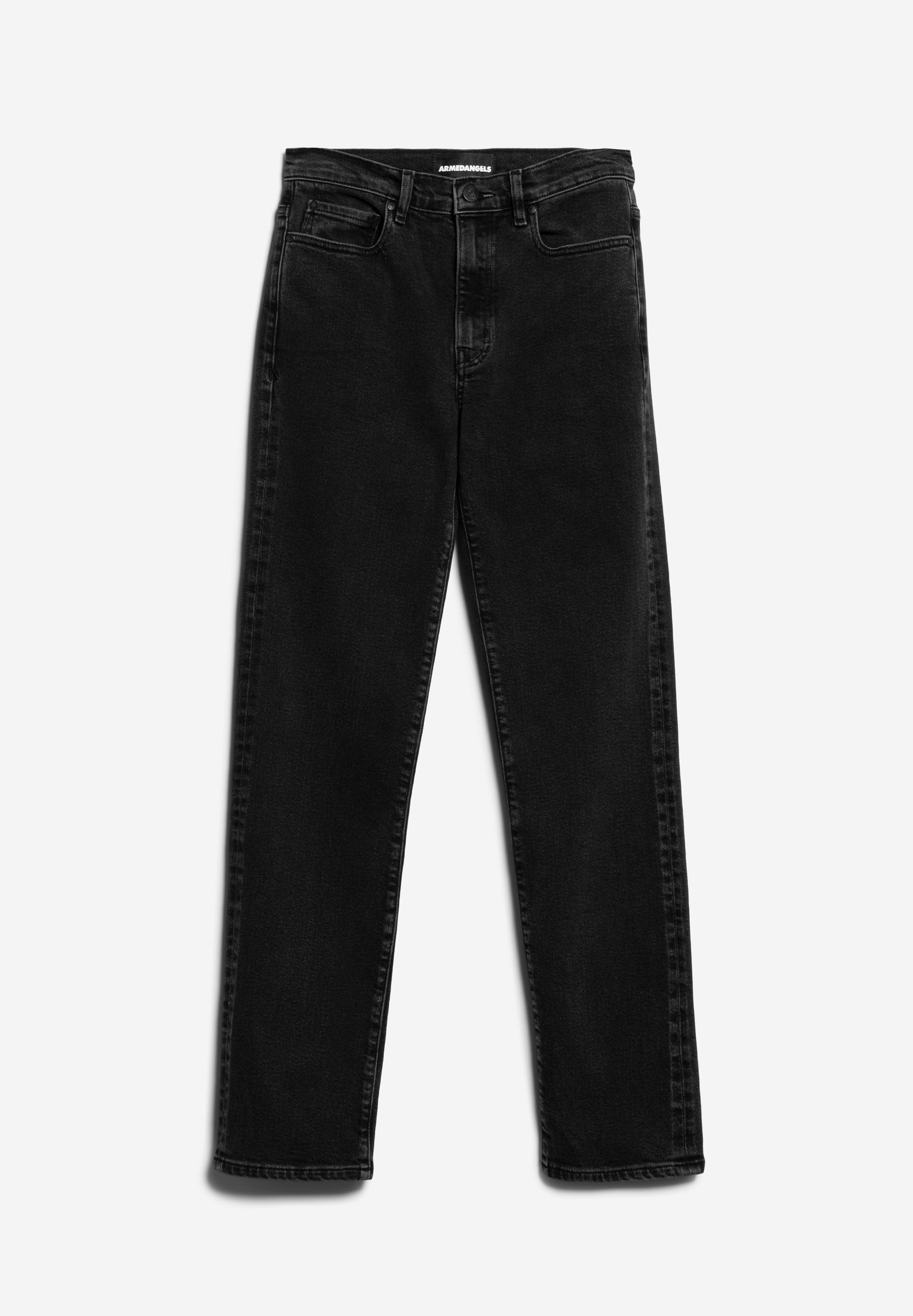 CARENAA in true ebony black – Klassische Jeans Straight Leg Mid Waist aus Bio-Baumwoll Mix