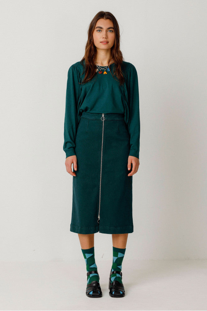 DOTA SKIRT IN DARK GREEN – SCHMALER ROCK IN MIDI-LÄNGE