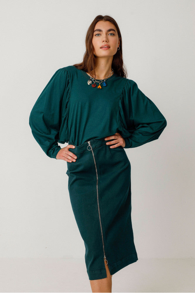 DOTA SKIRT IN DARK GREEN – SCHMALER ROCK IN MIDI-LÄNGE